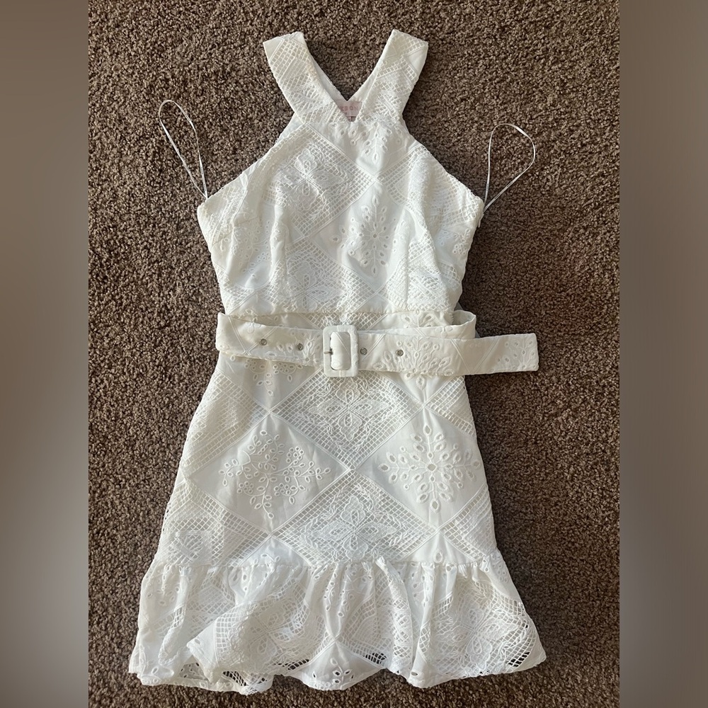New CIEBON braylee lace eyelet belted sleeveless midi dress - Picture 5 of 8